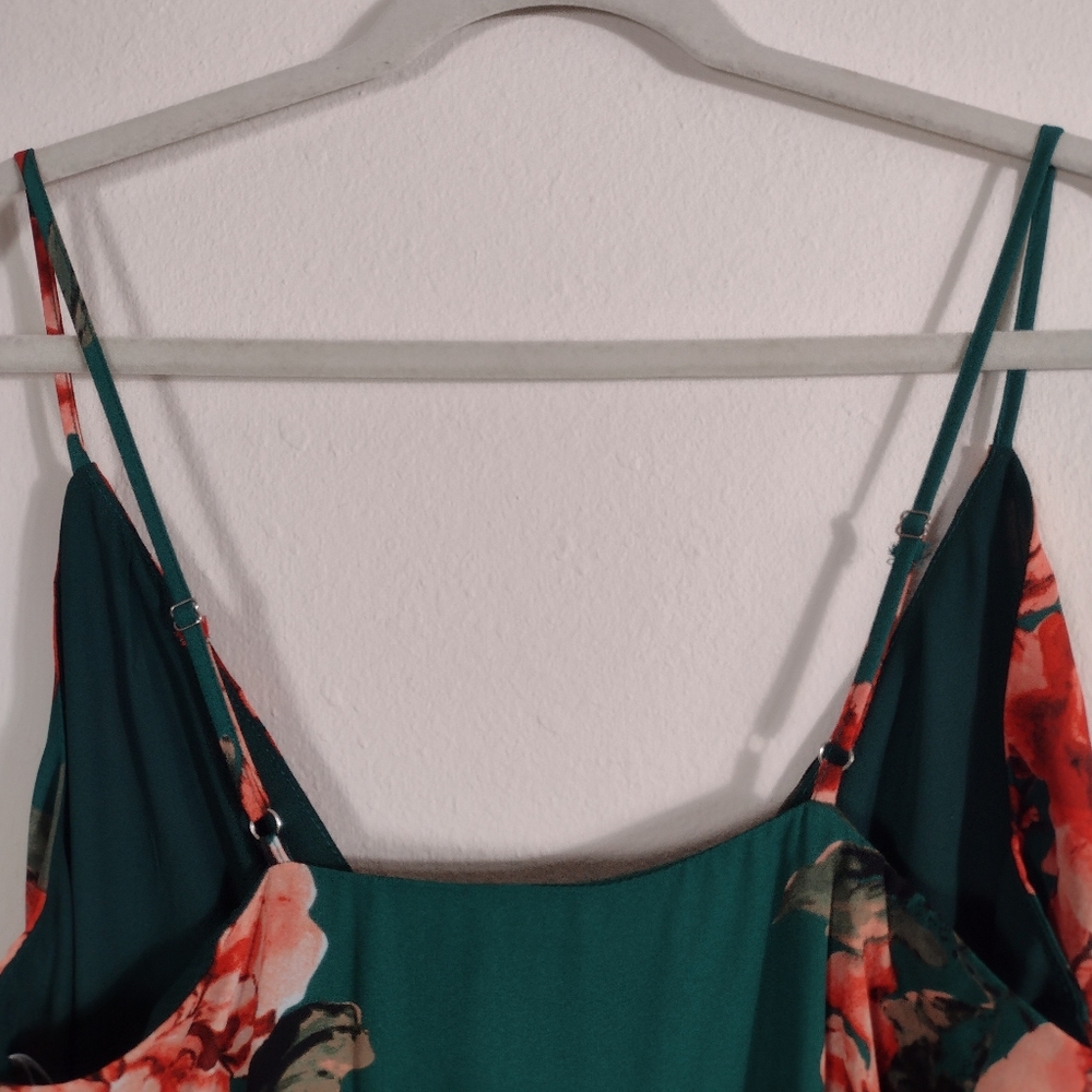Lulus Floral Flirtation Dark Green Floral Print Wrap Maxi Dress Size M - Picture 9 of 13